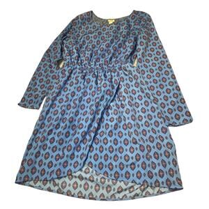 J CREW WOMENS MINI DRESS BLUE WITH ELASTIC WAIST AND MANDALAS THROUGHOUT